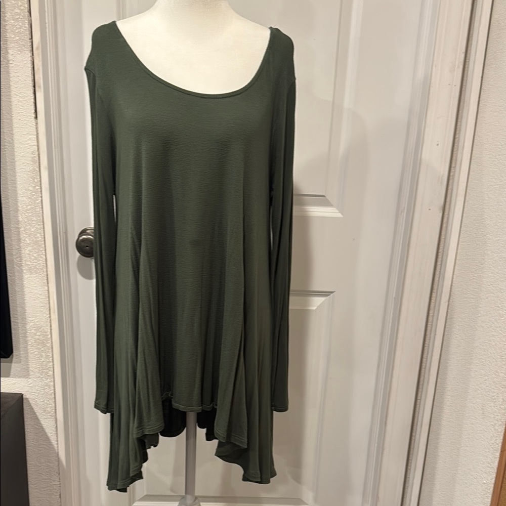 PPLA Green Asymmetrical Long Sleeve Tunic